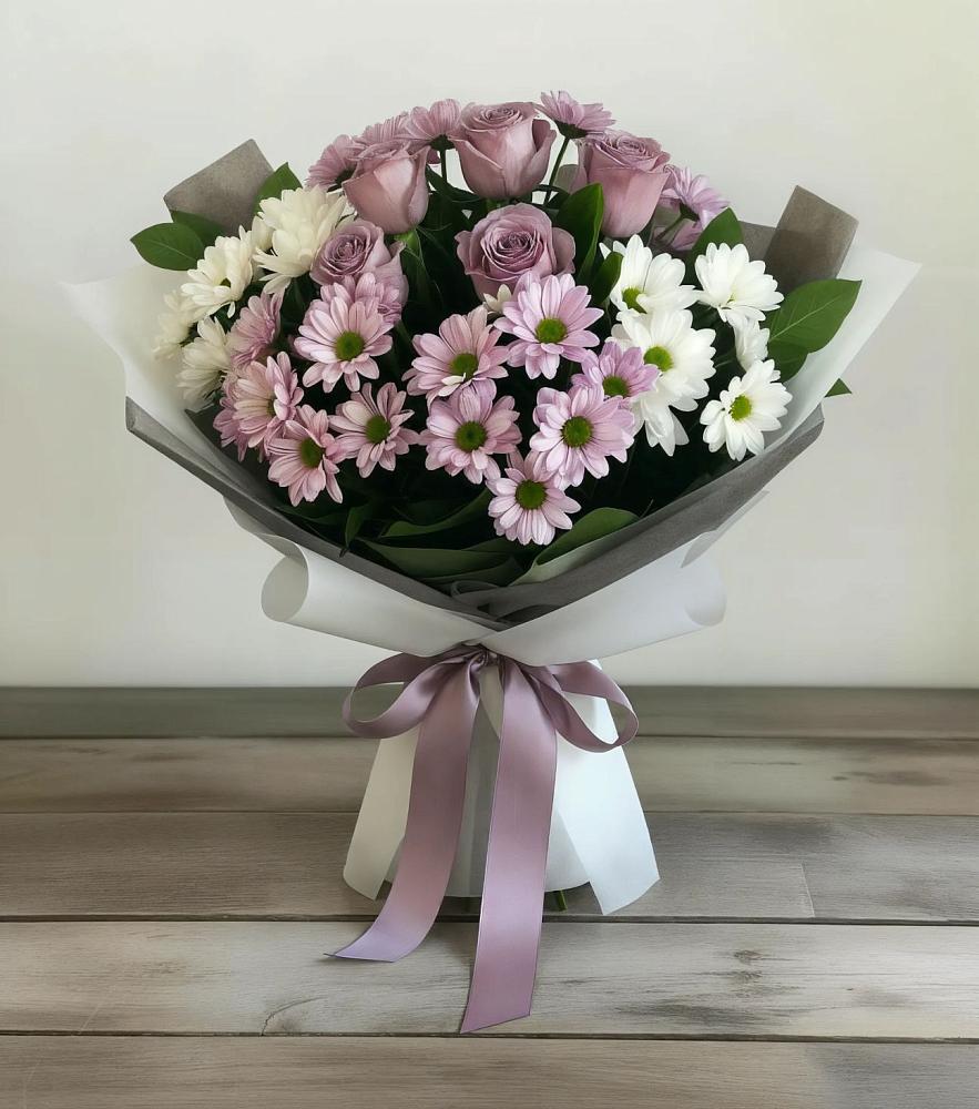 Букет цветов из: Хризантемы и Розы в Сосново-Озерском
