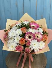 Букет цветов из:  Розы, Герберы и Хризантемы в Сосново-Озерском
