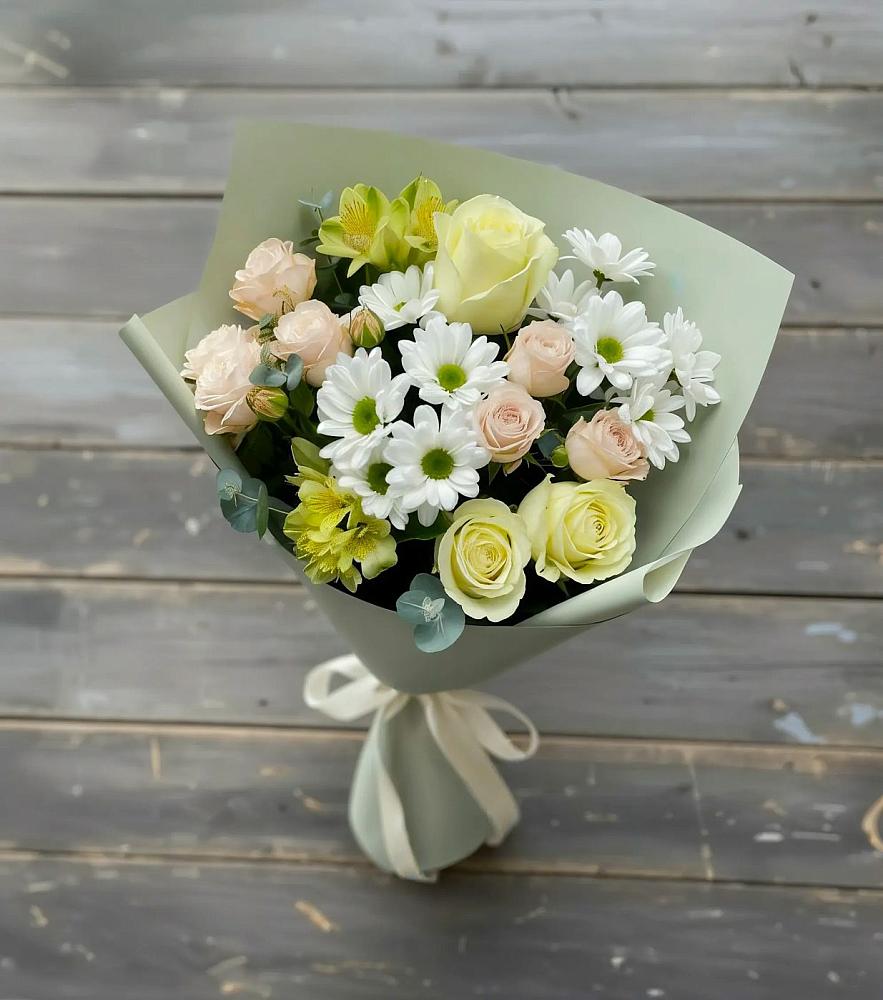 Букет цветов из: Альстромерии, Розы и Хризантемы в Сосново-Озерском
