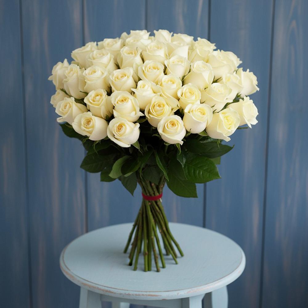 Букет 51 Белая роза Эдлесс Лав в Сосново-Озерском
