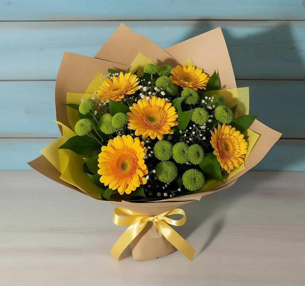 Букет цветов из: Герберы и Хризантемы в Сосново-Озерском