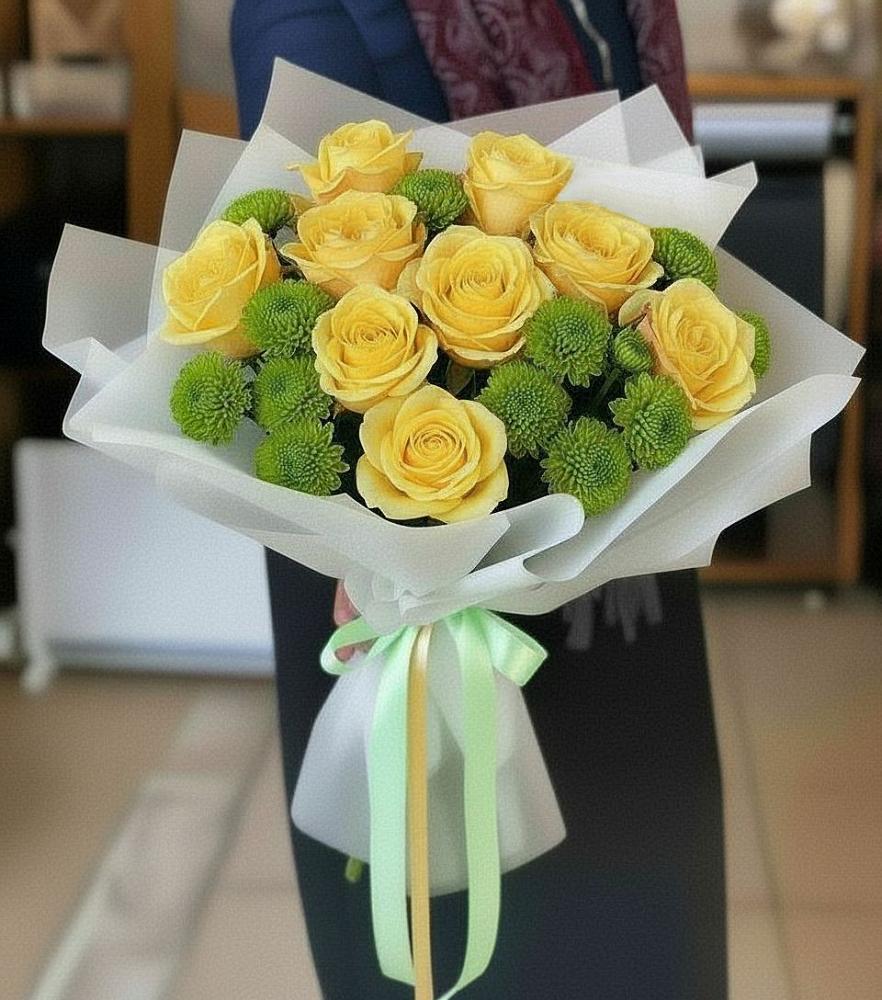 Букет цветов из: Хризантемы и Розы в Сосново-Озерском