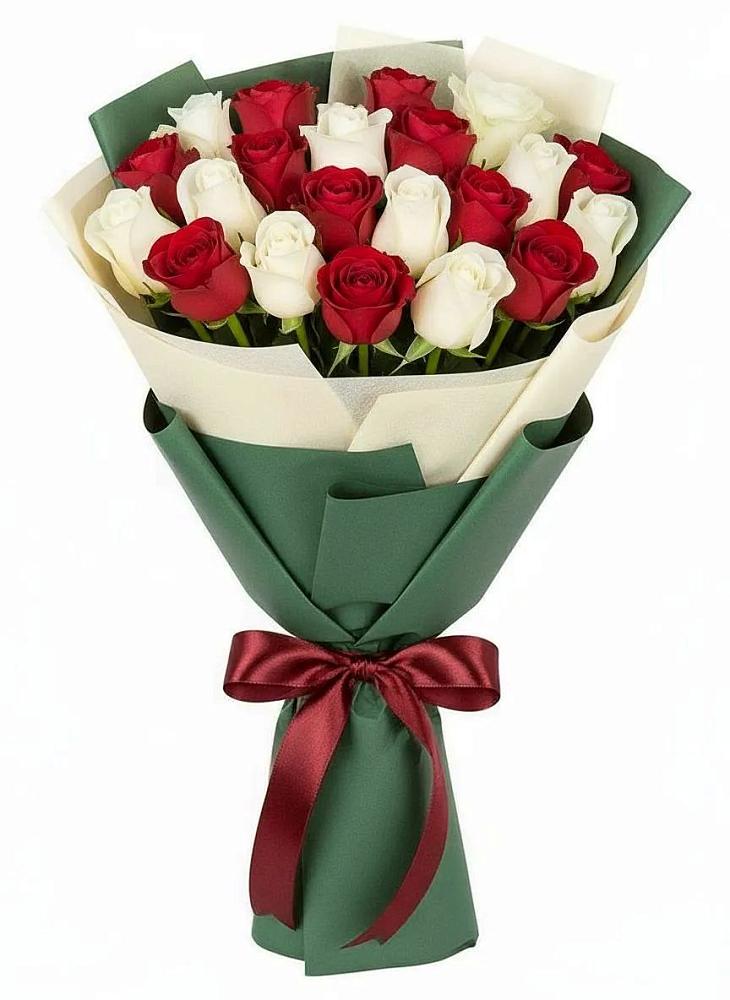 Букет Микс из красных и белых роз в Сосново-Озерском