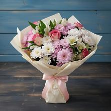 Букет цветов из:  Хризантемы, Альстромерии и Розы #REPLACE_PRED# Сосново-Озерском