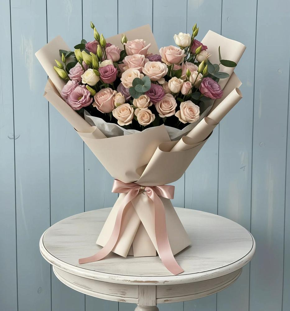 Букет цветов из: Розы и Лизиантусы в Сосново-Озерском