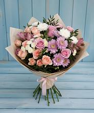 Букет цветов из:  Хризантемы, Розы и Альстромерии в Сосново-Озерском