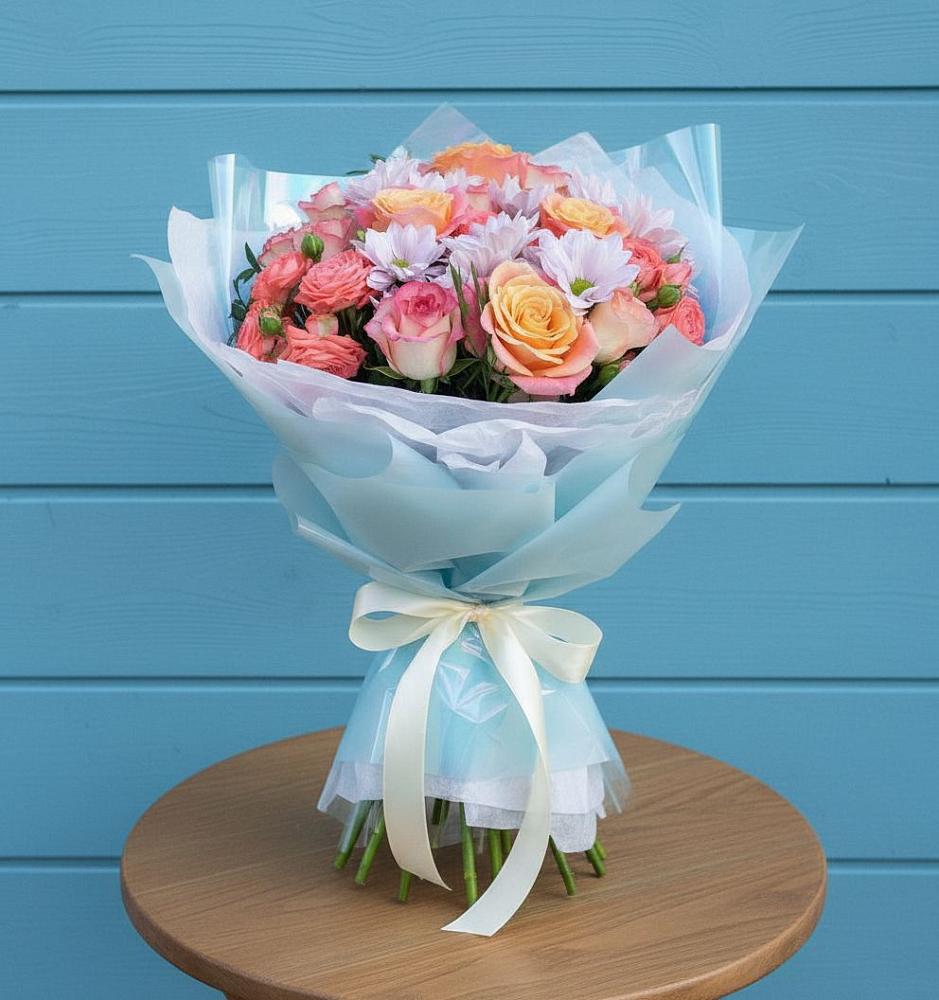 Букет цветов из: Хризантемы и Розы в Сосново-Озерском