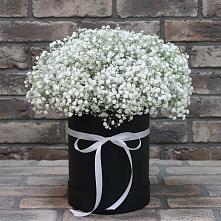 Цветочная композиция из Гипсофила в шляпной коробке в Сосново-Озерском