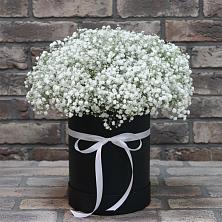Цветочная композиция из Гипсофила в шляпной коробке в Сосново-Озерском