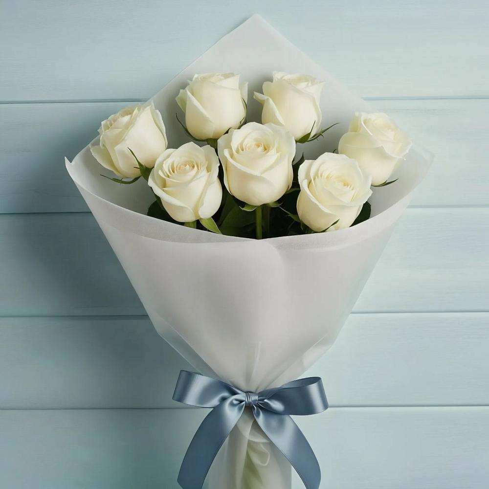 Букет 7 Белых роз Эдлесс Лав в Сосново-Озерском